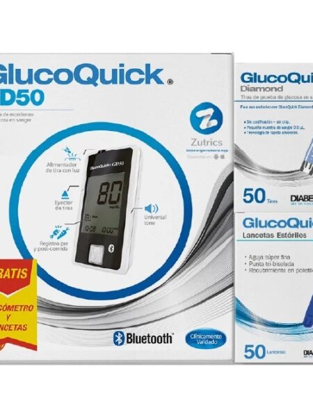 Glucometro Glucoquick Gratis Tiras Diamond Lancetas X50 Ref Gd50 Paquete